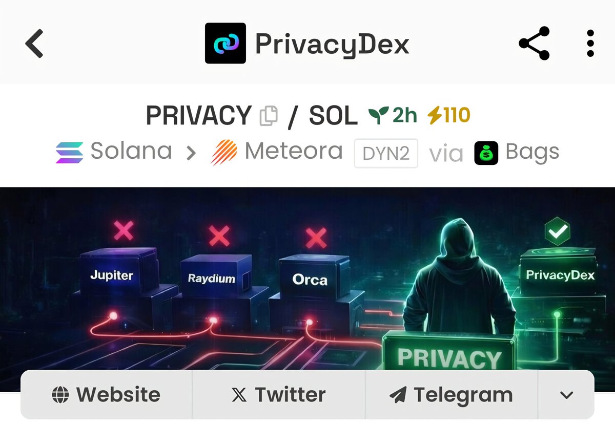 Gem_Sheriff's tweet image. Privacy focused narrative👇🏼

Ticker is $PRIVACY

CA: H5hygVvXiYxk2a3BVtjiqcDJK8TdHTB5u5U1fXEuBAGS

This chart hints at $1M! It's currently at $155K and just grabbed a bag!

Using PrivacyDex Result : non-custodial execution with best privacy and best price routing!