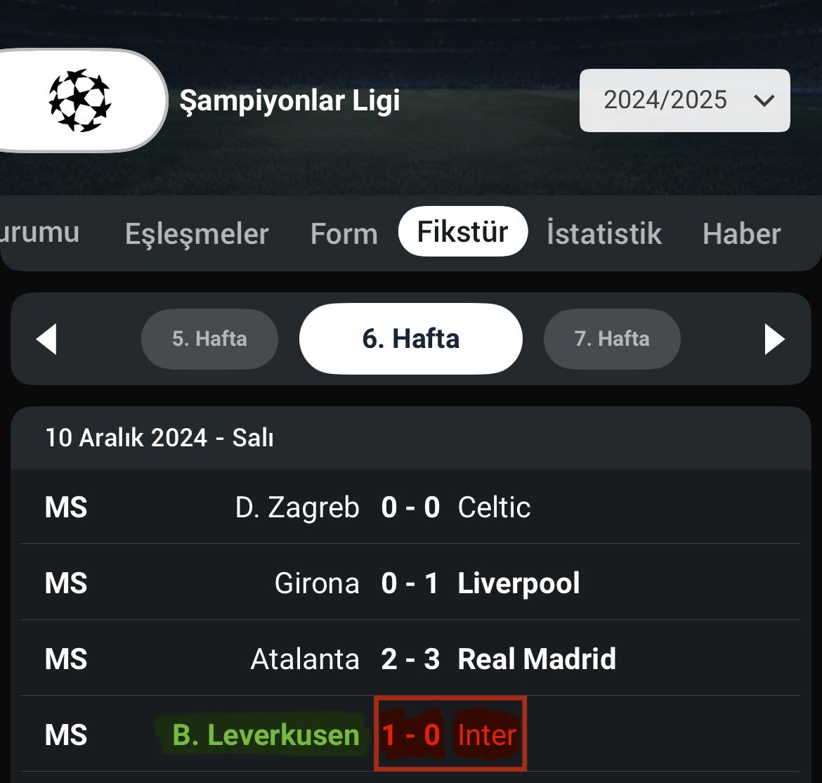 matrixiddaa's tweet image. Geçen yıl Şampiyonlar ligi 7. Haftası Atl. Madrid - Leverkusen 2/1.

Atl. Madrid’in rakibi Leverkusen, 1-0 skor ile geliyor. (Rakip İnter)

Bu sene 7. Hafta Atl. Madrid’in rakibi Galatasaray da 1-0 skorla geliyor. Buna ek olarak 6. Hafta İnter yine 1-0 yenilmiş. Yenildiği takım…
