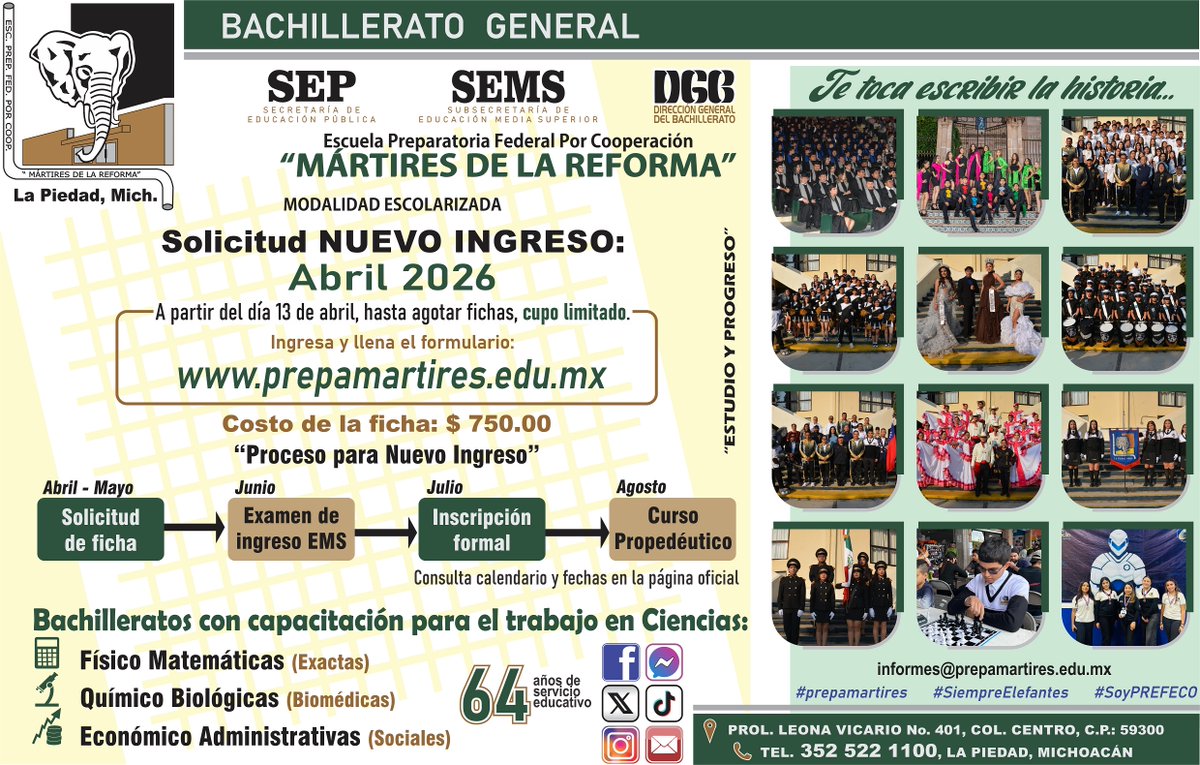 prepamartires's tweet photo. 📝 Solicitud de fichas para NUEVO INGRESO en el ciclo escolar 2026-2027, a partir del 13 de abril del 2026. https://t.co/FvJYue7JKQ