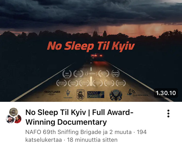 No Sleep Til Kyiv is now available on YouTube.

This documentary follows a <a href="/69thSB/">NAFO 69th Sniffing Brigade</a> convoy to Ukraine, one I was honored to be part of.

It captures the people, the purpose, and the long road behind the headlines.

Worth watching and sharing👇