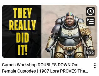 Jon Arroz has probably made 10 videos about female custodes at this point

... and still thinks Custodes are Space Marines.