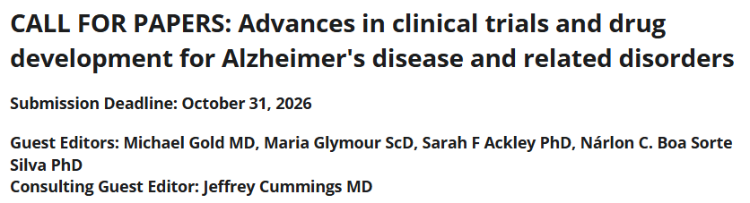 alzdemjournals's tweet photo. How can you expand scientific understanding of ADRD treatments?
Submit your research to this #TRCI Call for Papers: Advances in clinical trials and drug development for Alzheimer's disease and related disorders!
⏰Oct. 31, 2026
https://t.co/gtxJYmvIV0 https://t.co/MBVAzLQvKJ