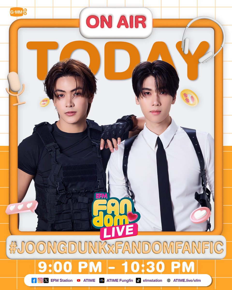 GMMTV's tweet image. วันนี้! เตรียมพบกับ “จุง-ดัง” ใน EFM FANDOM LIVE แฟน ๆ เตรียมเจอกับทั้งคู่ได้เลย🔎

เวลา 21:00 - 22:30 น. ทาง Facebook, TikTok, X : EFM Station / YouTube : ATIME / Application : ATIME Fungfin / Web : atime.live
#DareYouToDeath
#EFMFANDOMLIVE
#GMMTV 
@ChenRcj…