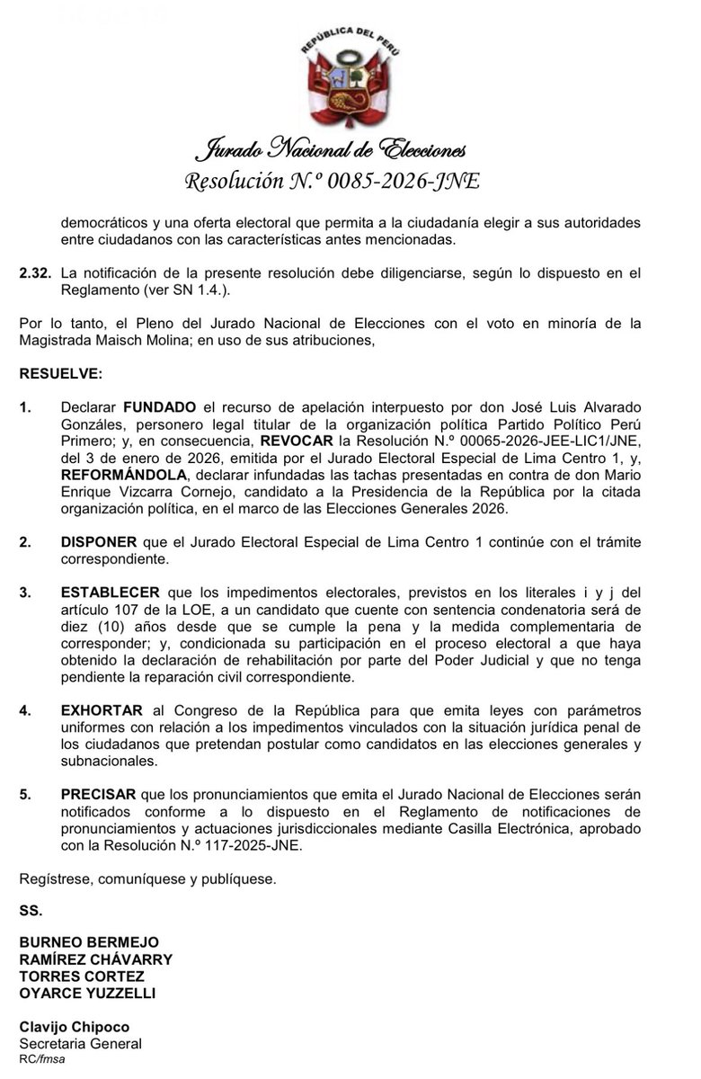 LuisMiguelCaya's tweet image. EL JNE NOTIFICA RESOLUCIÓN: CAMBIÓ LA LEY PARA PROTEGER A UN CORRUPTO. PREVARICARON!!! 

Revocaron la tacha contra Mario Vizcarra pese a su condena por PECULADO.

Inventaron un “plazo de 10 años”
que NO EXISTE EN LA LEY
y se basaron en amparos individuales que NO DEROGAN NORMAS.…