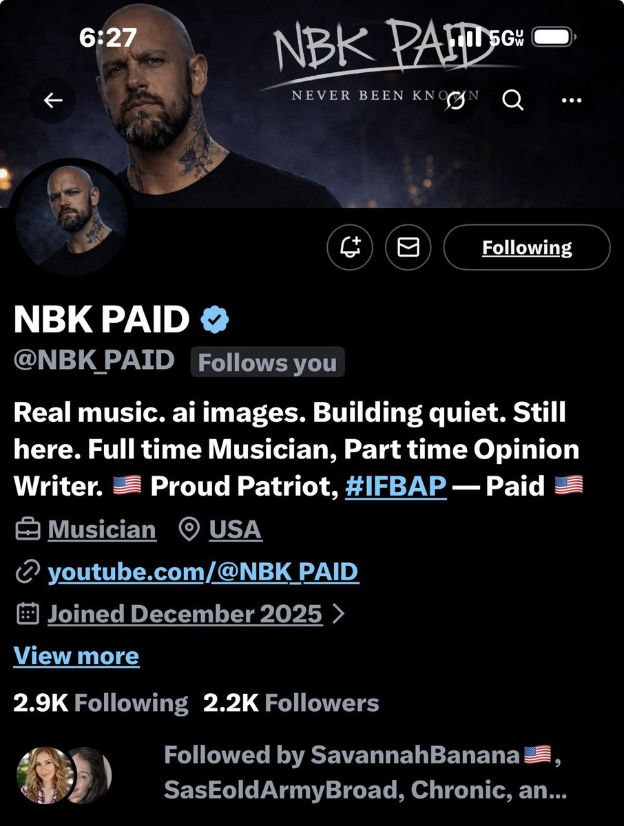 I messed up my shout out to my good friend last week so he deserves a redo !
<a href="/NBK_PAID/">NBK PAID</a> creates real music that hits different, crafting dope AI visuals and building quietly like a true boss. Full-time musician, part-time truth teller, always real. Check his YouTube for the 🔥