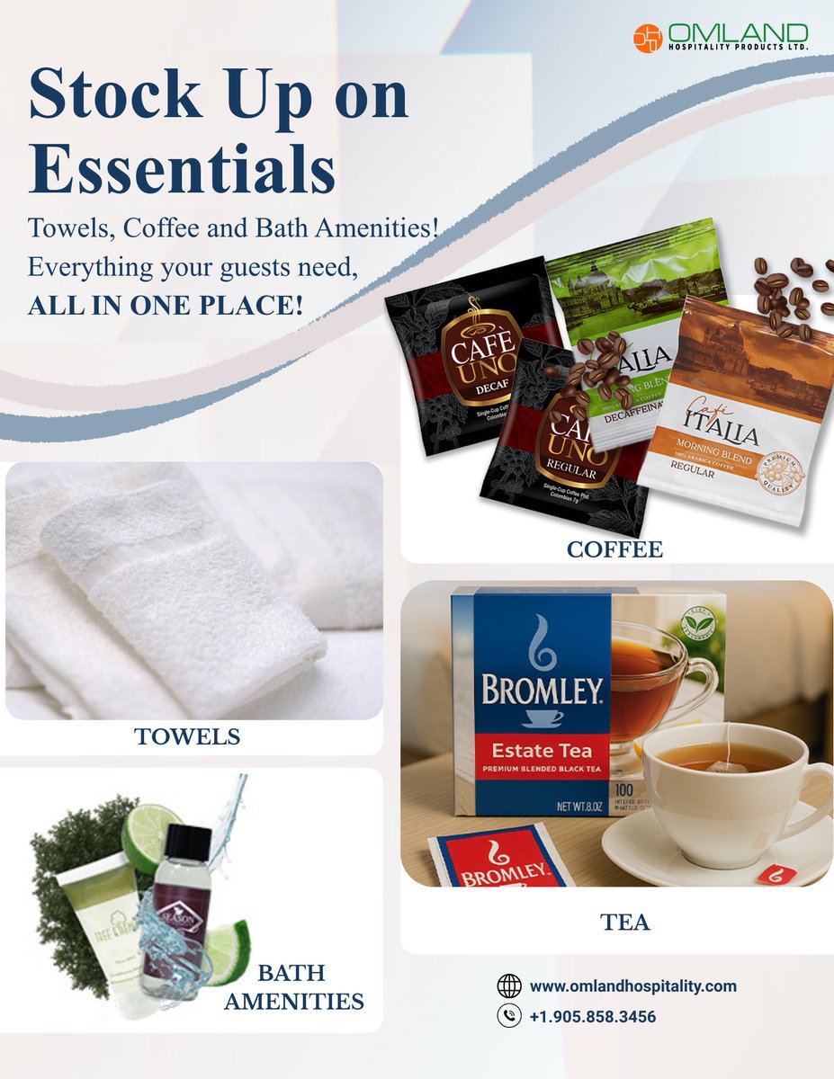 Stock Up on Essentials - Keep your space ready for every guest! From towels and bath amenities to premium coffee and tea, everything you need is in one place.

Only at omlandhospitality.com

#hospitalityessentials #hotelsupplies #hotelamenities  #omlandhospitality