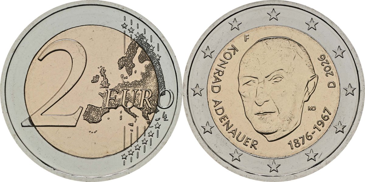 Neu am Lager: 2 Euro Adenauer 2026 F bfr Deutschland: Deutschland : 2 Euro Konrad Adenauer 2026 bfr  Preis: 3.5 Euro dlvr.it/TQTdWw