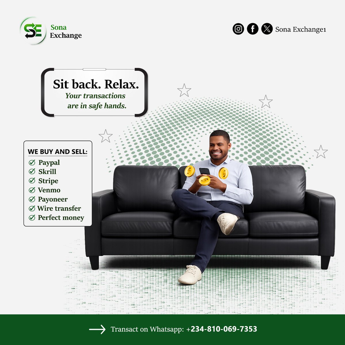 sona_exchange1's tweet photo. Sit back and relax, your transactions are handled with precision, security and complete professionalism.

Reach out to us on WhatsApp for your deals

#MidWeek
#Trending
#Business https://t.co/HI8p6Kz5vX