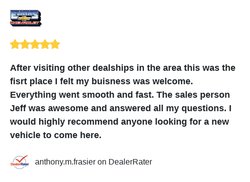 elkinschevy's tweet photo. We just received a great review on DealerRater. Thank you anthony.m.frasier! https://t.co/ib3zjvCd95