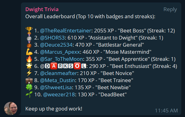 Dwight_Solana's tweet photo. Fact: 92% of people think they're smart.  

The $DWIGHT trivia bot has revealed the truth.  

Some have risen. 
Others have been humbled.  
Which will you be?  https://t.co/5SgoBCF1fp 🐻🍠🚀 https://t.co/iQh7gAINpn