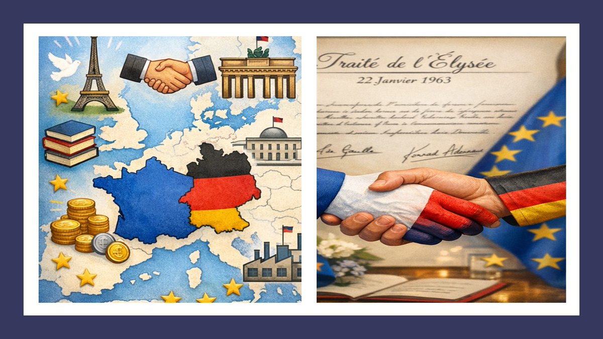 🤝 22 de enero de 1963
Francia y Alemania firmaron el Tratado del Elíseo, dejando atrás décadas de  enfrentamientos.

📜 ¿Qué significó?
Cooperación política, económica y cultural entre ambos países, sentando las bases de la Unión Europea actual.

✌ Un ejemplo de cómo el diálogo