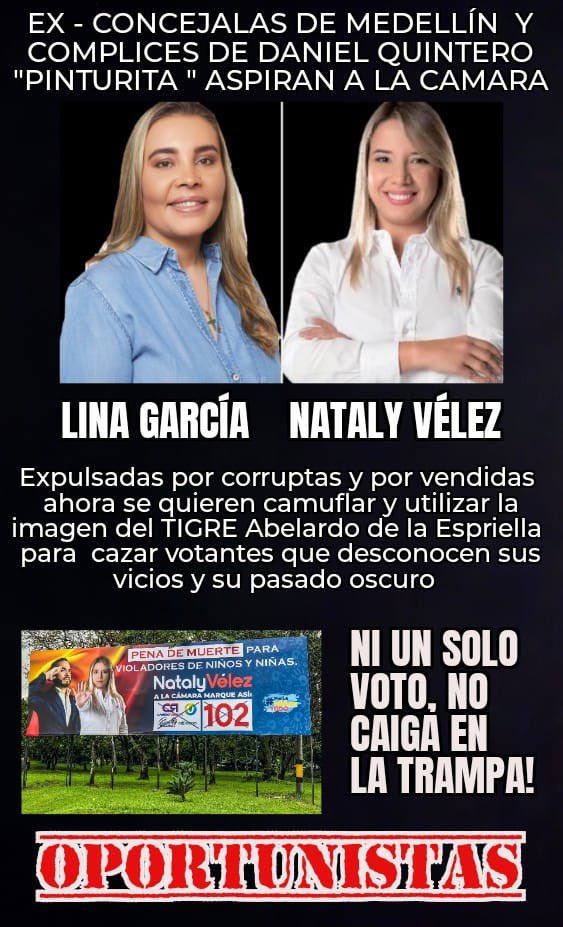 CarmenTrinando's tweet image. Hola @ABDELAESPRIELLA ojo con quien se rodea en Medellín. Acá queremos derrotar a @petrogustavo pero no con quienes se robaron la ciudad con @QuinteroCalle @LinaGarciaGanan @NatalyVelezL