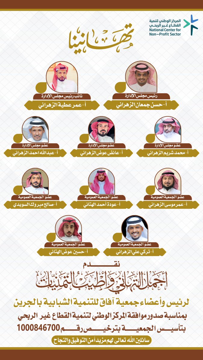 alhjrah2030's tweet photo. صدرت موافقة المركز الوطني لتنمية القطاع غير الربحي باعتماد تأسيس جمعية آفاق للتنمية الشبابية بمركز الجرين.
#أخبار_الحجرة https://t.co/GCxK3HLW8t