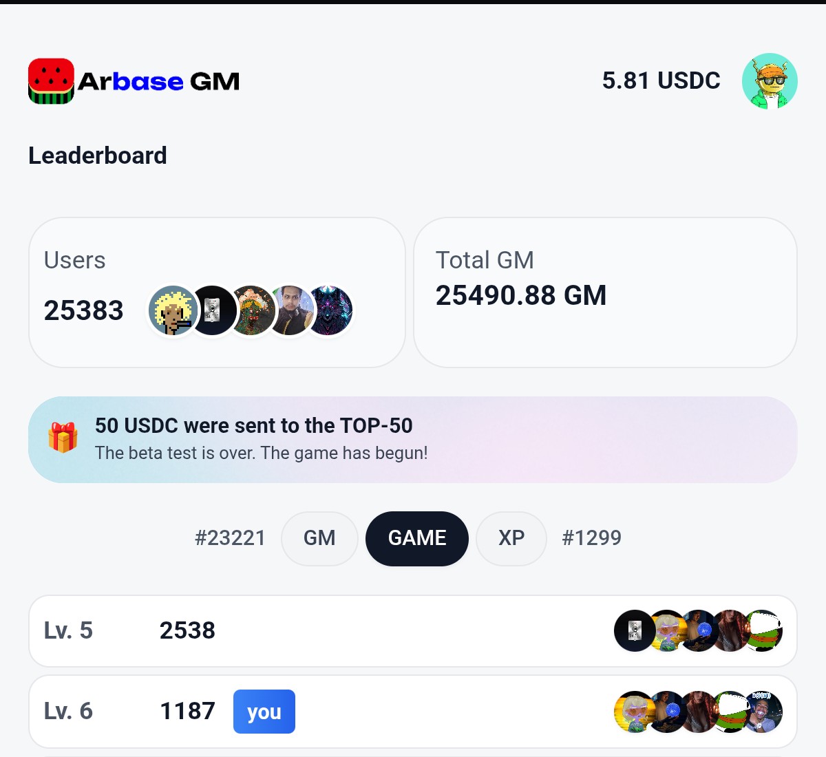 I just joined Arbase GM on base app by <a href="/IKingyru/">Investkingyru.ton</a> today, and it's crazy to see how fast I've moved in few hours

Guess we're still very early on this, top 1.3k of 25k

The steps are quiet easy
Join and say GM then do the social tasks to climb up

arbase.palette.finance/r/9f23323c9fb3