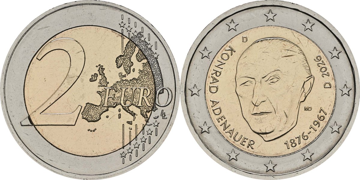 Neu am Lager: 2 Euro Adenauer 2026 D bfr Deutschland: Deutschland : 2 Euro Konrad Adenauer 2026 bfr  Preis: 3.5 Euro dlvr.it/TQTdfJ