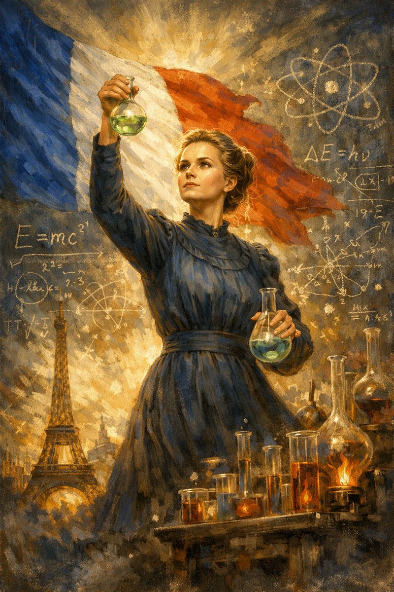 ⚗️ Il y a plus de 100 ans, une femme du nom de Marie Curie défia les limites de la science et de la société.
Par sa détermination et ses découvertes elle illumina le monde de connaissances et d’espoir.
Que son génie nous rappelle que là où la curiosité règne, l’histoire