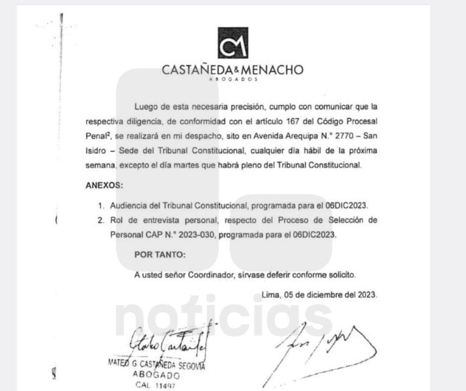 #EXCLUSIVO📷Mateo Castañeda fue abogado del magistrado del TC Francisco Morales Saravia ante el EFICCOP, como consta en este documento. Este lunes se conoció que Morales Saravia firmó una sentencia del Tribunal Constitucional que anula la investigación contra Castañeda en el caso