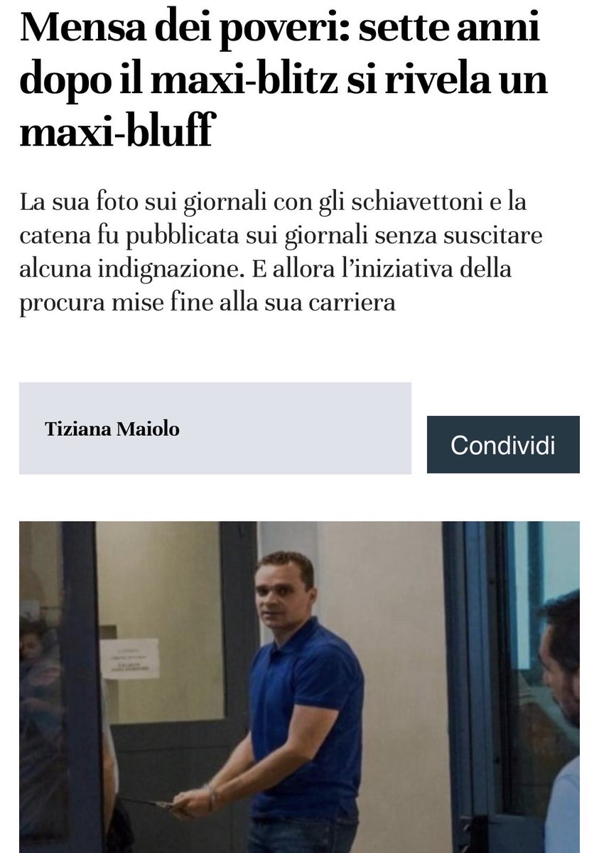 Il ragazzo nella foto, con le manette ai polsi si chiama <a href="/pietrotatarella/">Pietro Tatarella</a> 7 anni fa venne arrestato, era consigliere comunale a Milano. Si è fatto 46 giorni di isolamento e altri 6 mesi di domiciliari. É stato assolto in primo grado, qualche giorno fa anche in appello. Non avete