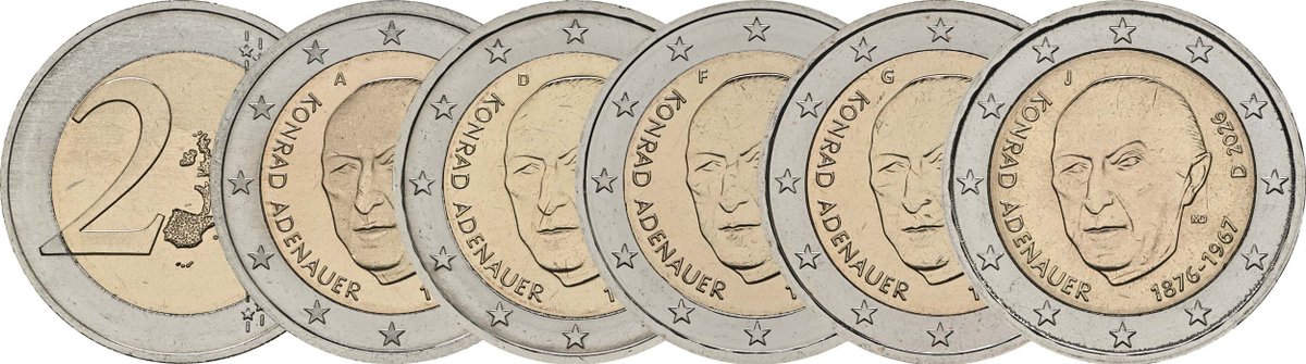 Neu am Lager: 2 Euro Adenauer Komplettsatz A-J 2026 bfr Deutschland: Deutschland : 2 Euro Konrad Adenauer Komplettsatz A-J 2026 bfr  Preis: 17.5 Euro dlvr.it/TQTdzs