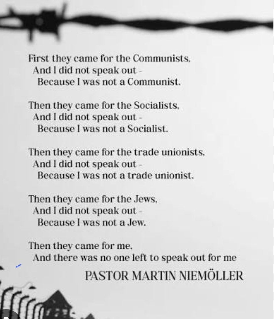 TeaThorne1's tweet photo. On  I- 84, heading into downtown  Portland, someone has painted in VERY large letters "YOUR SILENCE WON'T SAVE YOU!"  After driving past, I couldn't get the 1946 poem "First they Came" out of my head.  History has shown what happens in silence. Let's not repeat it. #firsttheycame https://t.co/U9TN8plelD