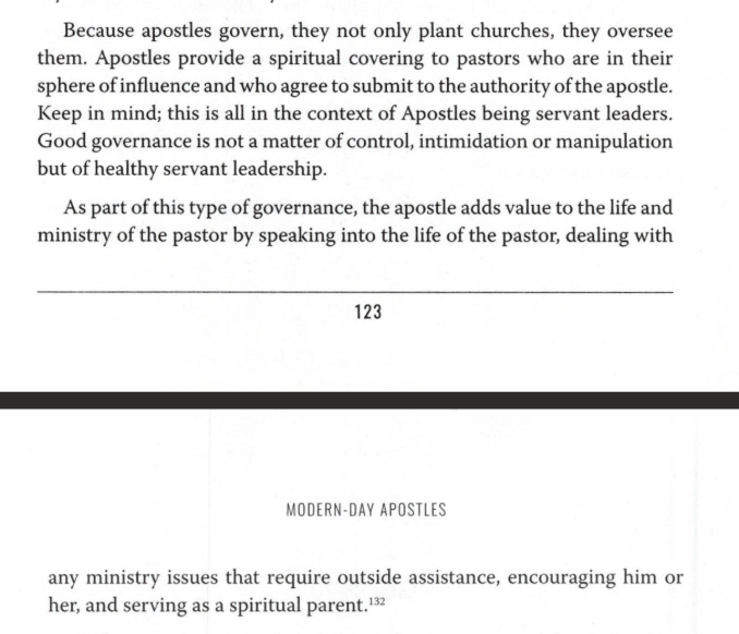 DavidFish7's tweet photo. I want you to follow this logic:  

Bethel Church: "We have no authority over Shawn Bolz"  

Shawn Bolz: "Che Ahn is my apostle"  

Che Ahn: "Bill Johnson is my apostle and my pastor"  

The "apostolic covering" for Shawn was himself under the "covering" of Bill Johnson.  

The "apostle" over Shawn's "apostle" was the "apostle" over Bethel.  

The only proper conclusion is this: these individuals want the influence of apostolic authority but they do not want the burden of apostolic rebuke.

(Screenshot is from Che Ahn's Book "Modern-Day Apostles")
