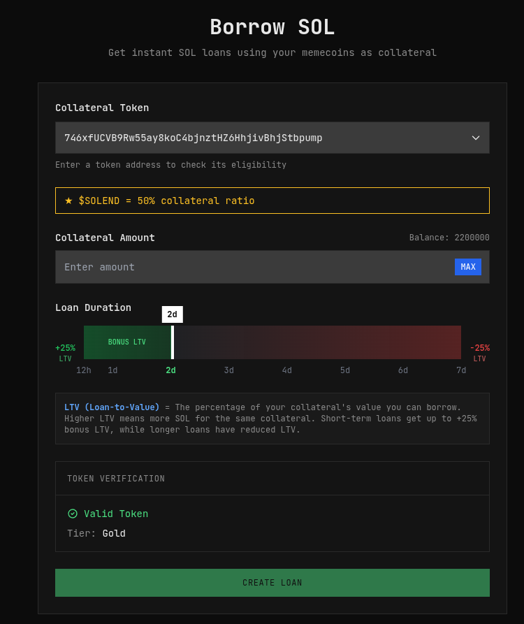 Solendonsol's tweet image. $SOLEND holders can now borrow SOL using their tokens as collateral at 50% ratio, usually reserved for Gold tier tokens ($300k+ liquidity). 

Holding the protocol token has its perks 😎

Borrow SOL instantly: solend.app/borrow