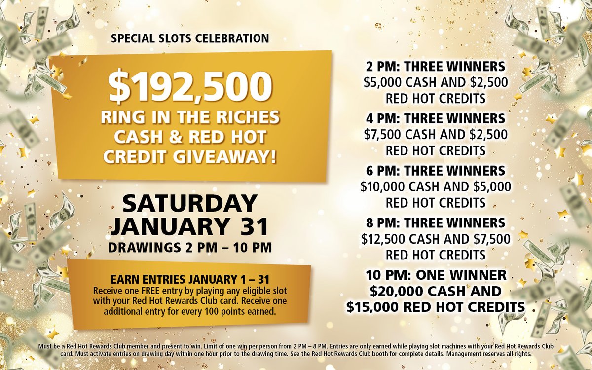 FireKeepers's tweet image. A full month of slot play. 🎰 One exciting Saturday. 📅 Ring in the Riches arrives January 31.