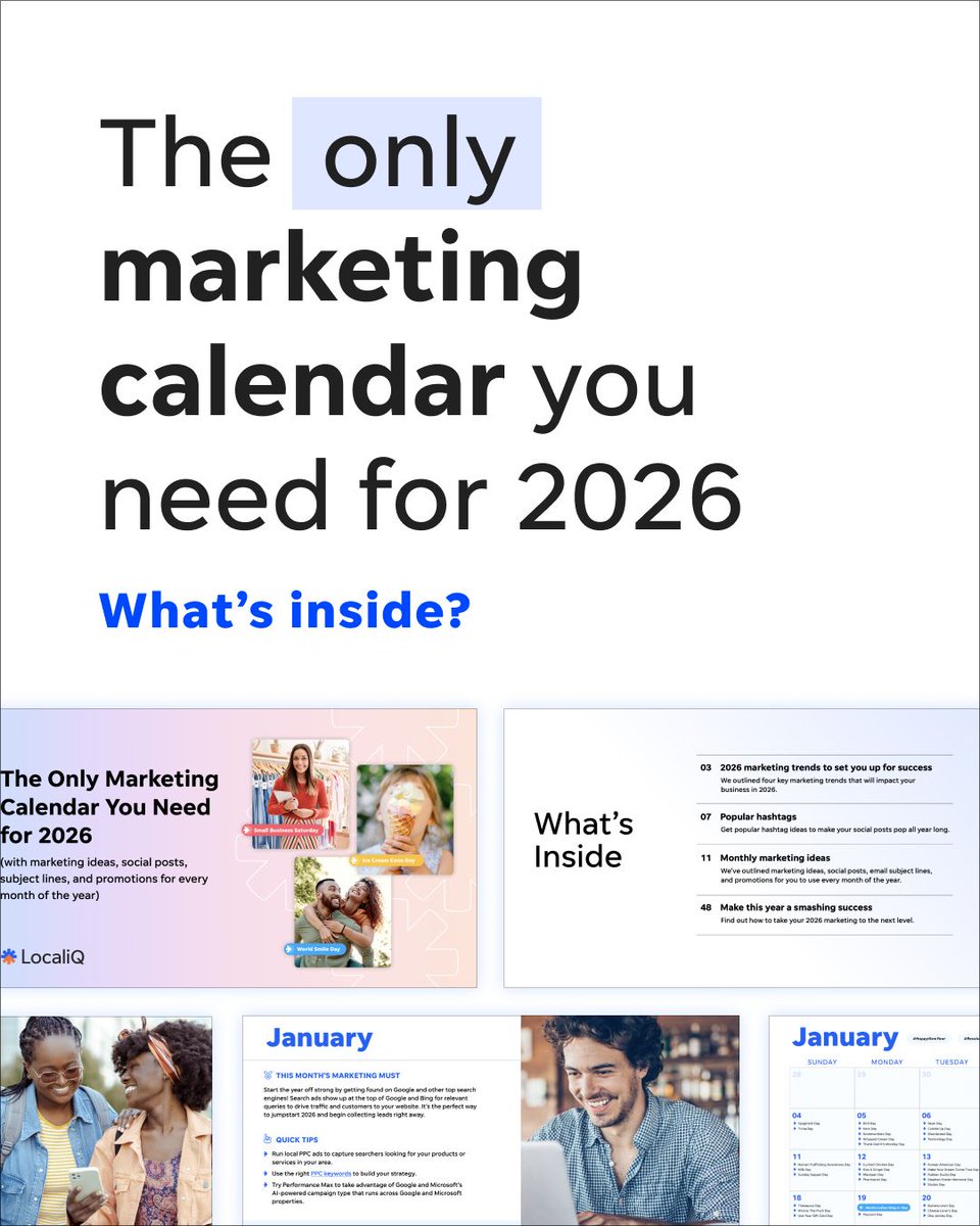 WordStream's tweet image. A smarter start to 2026 begins with a plan! ✨

Our 2026 Marketing Calendar keeps you ahead all year long without scrambling at the last minute.

Download now and start building a more strategic year 👉 bit.ly/4sGMfb0