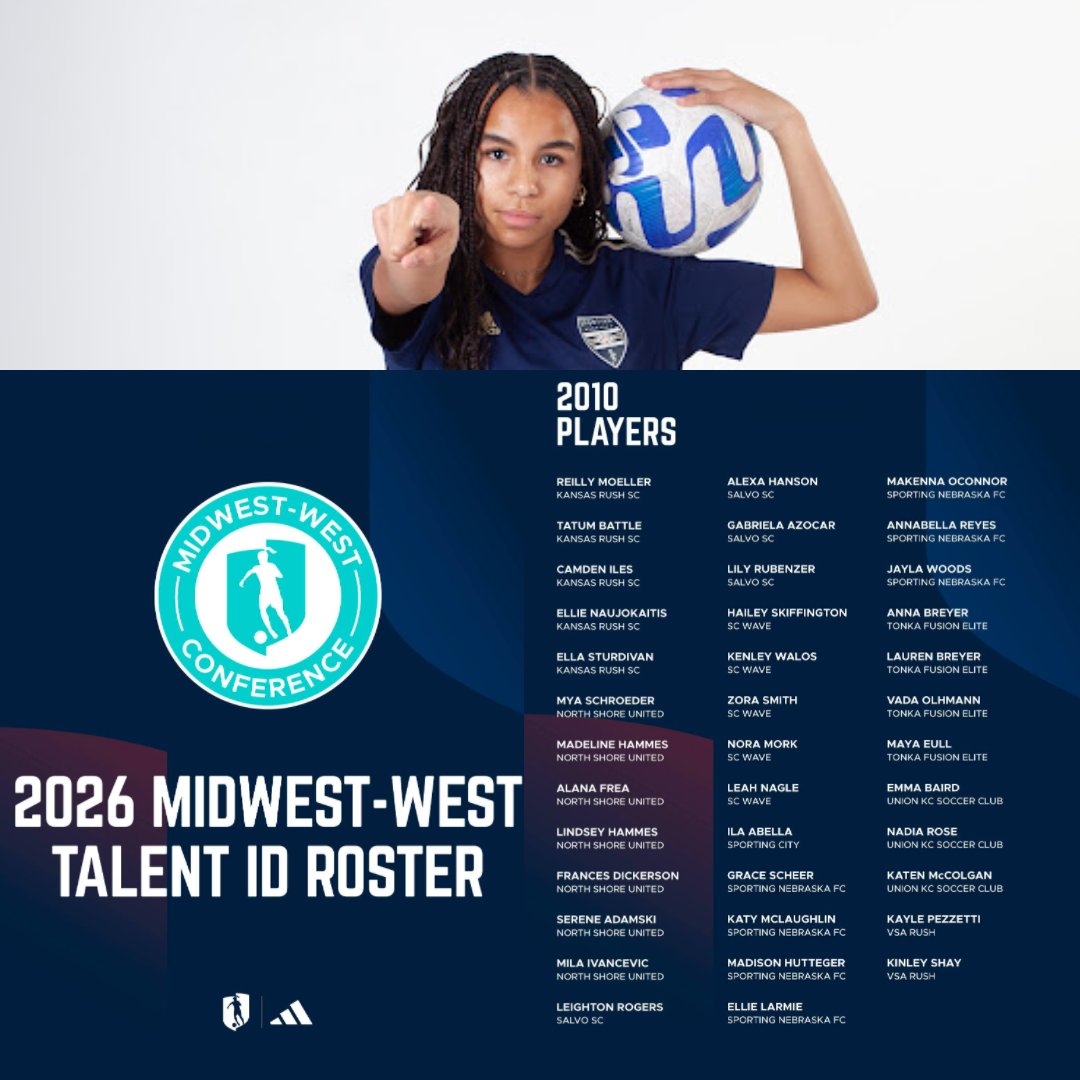 ⚽Grateful to be selected for the GA Midwest–West Talent ID roster. Wouldn’t be here without my SNFC girls and coaches, thank you for pushing me every day. Come check me out January 31 at the VSA Rush Complex 6500 Grand Ave West Des Moines, IA 50266  #ist #theworkisneverdone
