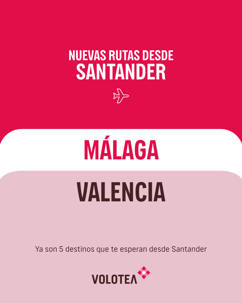 Nuevos destinos desbloqueados desde Santander ✈️
Reserva ya tu vuelo 👉🏼 volotea.short.gy/GgRKOZ
