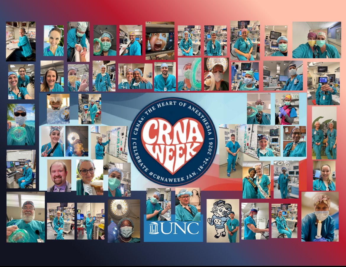 UNC_Anesthesia's tweet photo. Jan 18-25 is National CRNA Week! @UNC_Anesthesia is thrilled to celebrate the 70+ CRNAs  at @UNCMedCenter &amp; across @UNC_Health_Care who are critical members of our healthcare system's peri-operative frontline. @UNC_SOM #CRNA Week https://t.co/yNwnOfJPXV