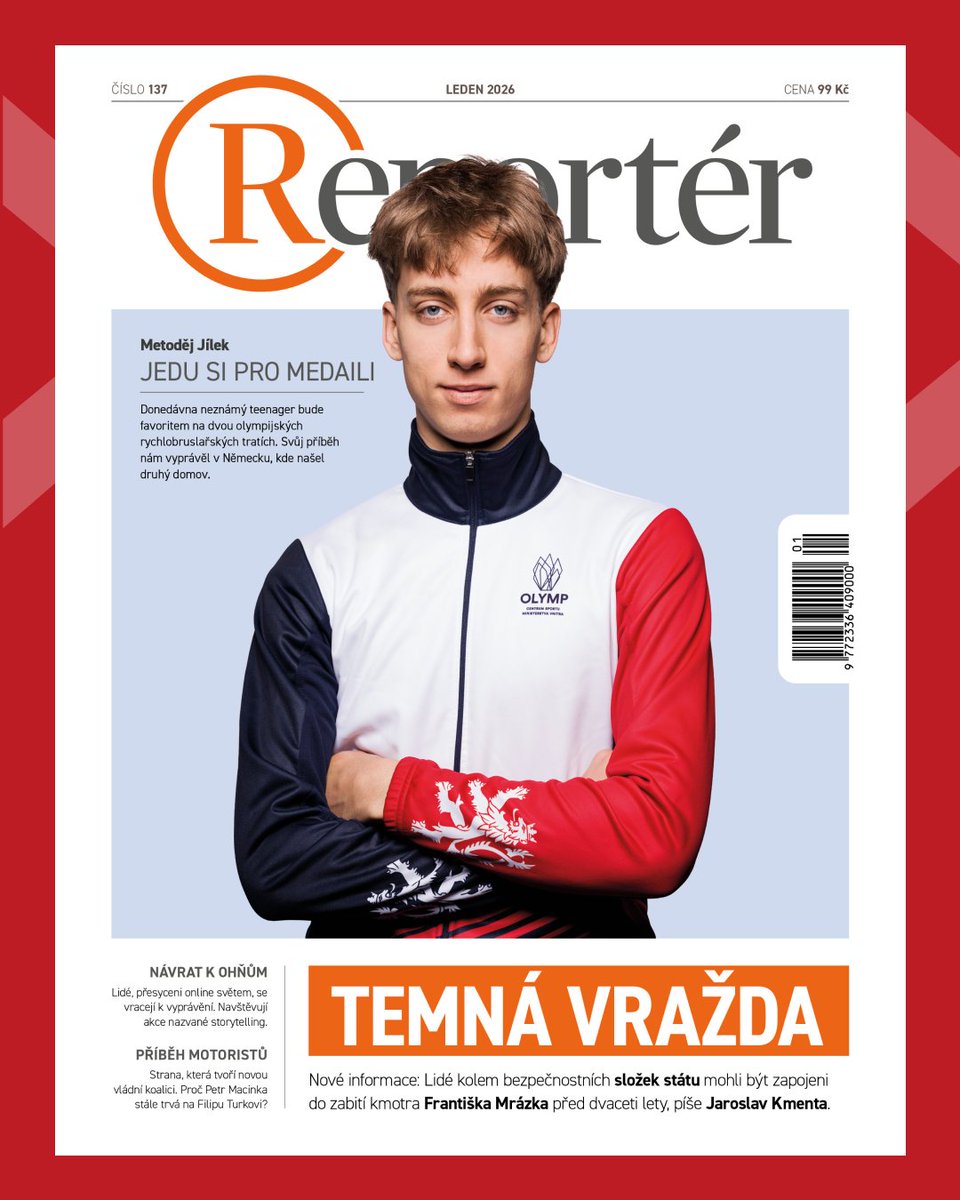 Reporter_CZ's tweet photo. Lednový Reportér je tady. Co v něm najdete?

👉 Nová zjištění Jaroslava Kmenty, týkající se vraždy kmotra Františka Mrázka: do jeho smrti v roce 2006 mohli být zapojeni lidé kolem bezpečnostních složek státu.
👉 Rozhovor Tomáše Poláčka s rychlobruslařem Metodějem Jílkem, největší českou olympijskou nadějí.
👉 Příběh Motoristů sobě, vládní strany, která zlobí Andreje Babiše.
👉 Reportáž o návratu lidí k vyprávění u ohňů coby reakce na digitální přesycenost.
👉 Fotoreportáž z posledního dolu na černé uhlí v Česku.
👉 Fascinující příběh devadesátileté herečky Libuše Švormové, která spolupracuje s hudebníkem Romanem Holým a současně pamatuje velké umělecké legendy dvacátého století.
👉 A spoustu dalšího čtení...

Více najdete na https://t.co/IHxfEDF3Io! Předplatné časopisu získáte již za 700 Kč ročně.