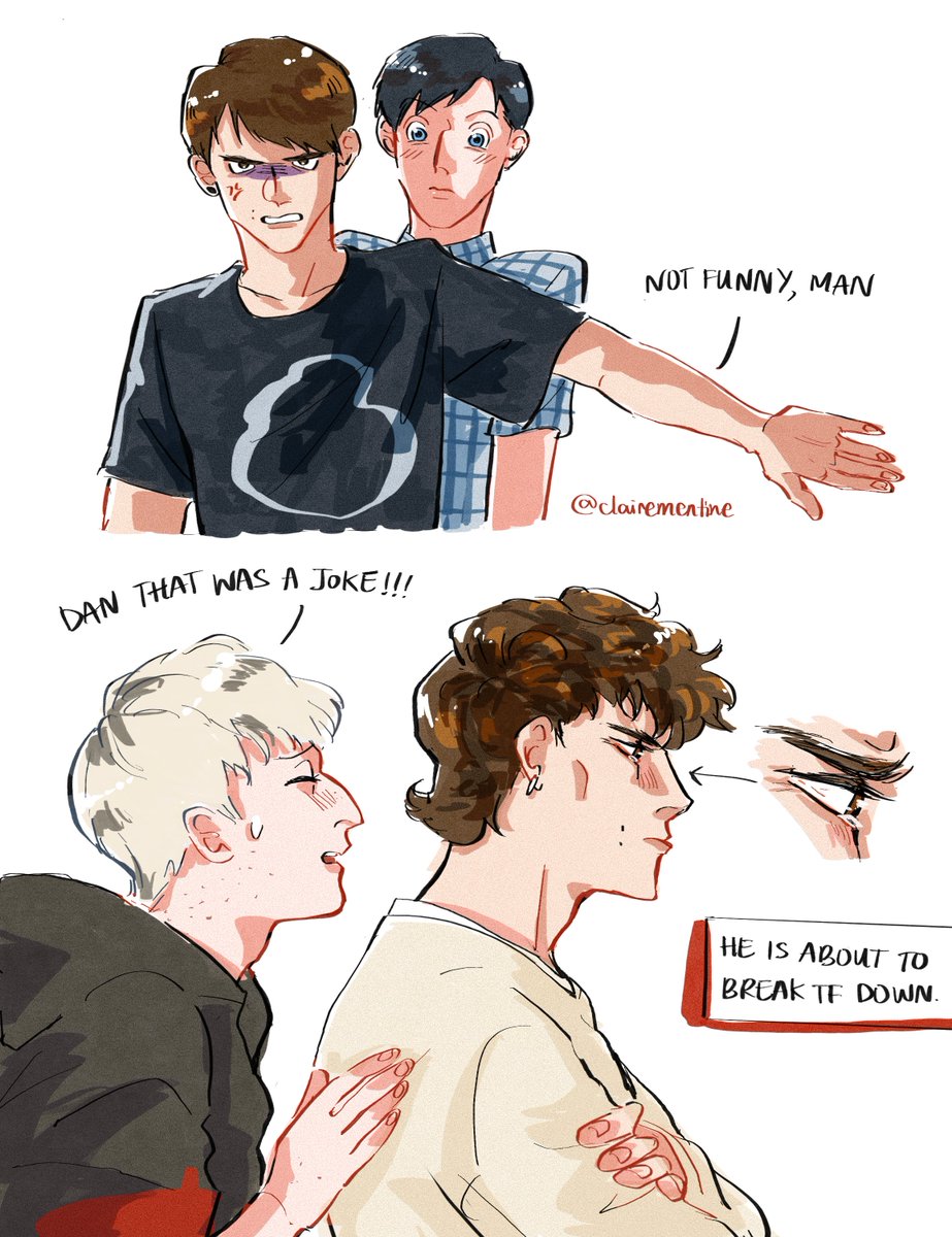 clairementine's tweet image. A little fetus Dinof and a whole grown-up Daniel Howell getting jealous, choose your fighter.
#phanart