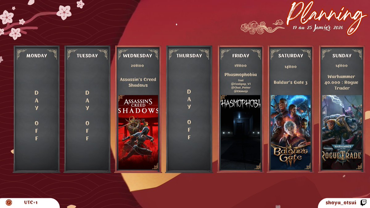 Le planning de la semaine est là avec une petite collab sur Phasmophobia en VR !

twitch.tv/shoya_otsui

#vtuber #VtuberFR #twitch #TwitchStreamers