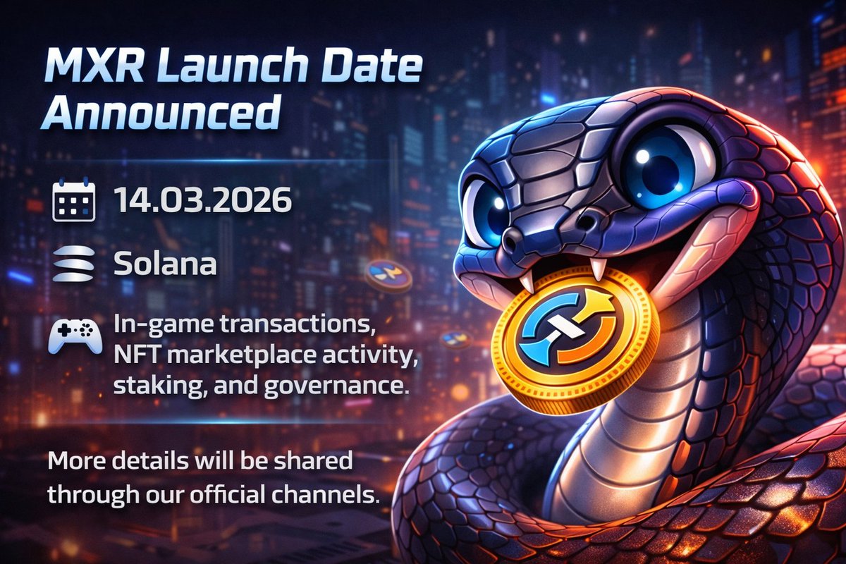 MxrToken's tweet image. We’re announcing the official launch date of MXR, the utility token powering the Snake Online gaming ecosystem. 
🗓 Launch Date: 14.03.2026
🔗 Blockchain: Solana 
🎮 Use Case: In-game transactions, NFT marketplace activity, staking, and governance More details will be shared…