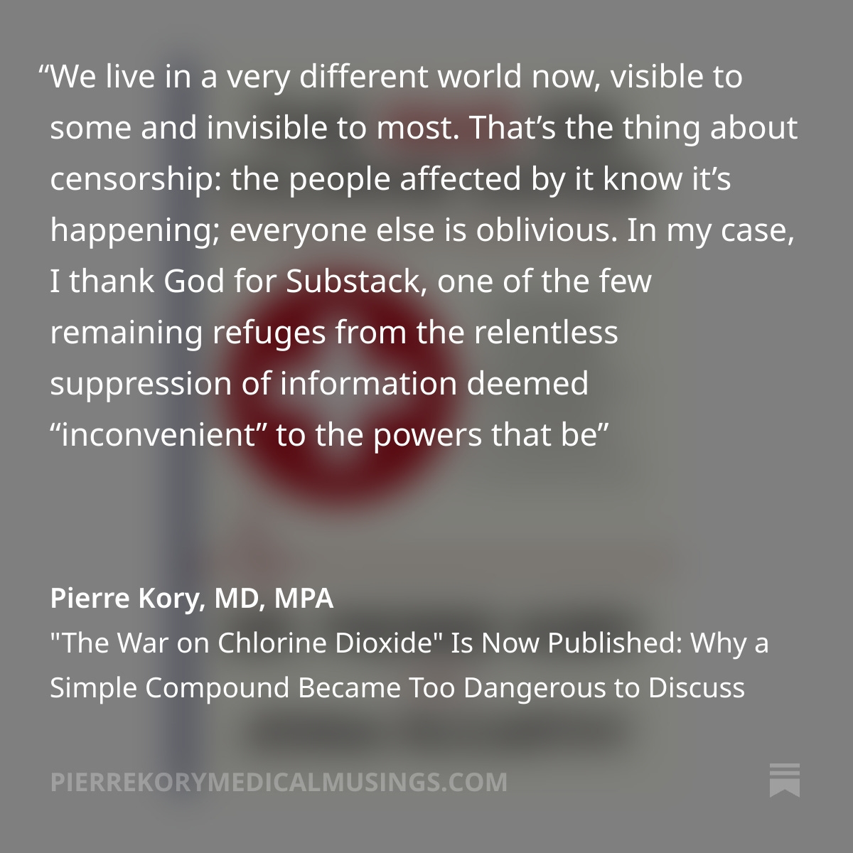 "The War on Chlorine Dioxide" Is Now Published: Why a Simple Compound Became Too Dangerous to Discuss open.substack.com/pub/pierrekory…