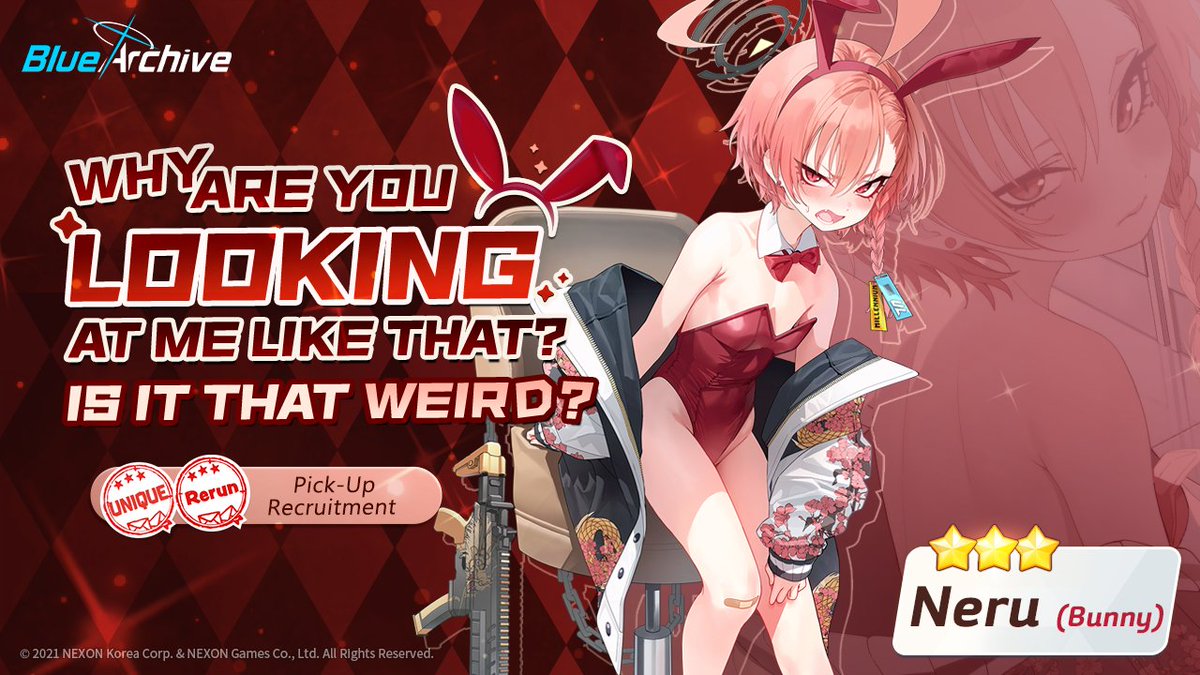 EN_BlueArchive's tweet image. [Unique Rerun Pick-Up Recruitment Preview]

A Unique Rerun Pick-Up Recruitment will begin on 1/27 (Tue)!

💌Pick-Up Student: 3★ Saori (Swimsuit), 3★ Hiyori (Swimsuit), 3★ Neru (Bunny), 3★ Karin (Bunny)
🗓️Pick-Up Recruitment Schedule: 1/27 (Tue) After maintenance – 2/10 (Tue)…