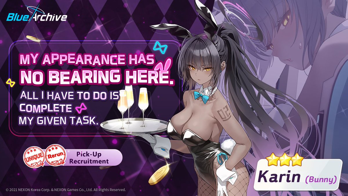 EN_BlueArchive's tweet image. [Unique Rerun Pick-Up Recruitment Preview]

A Unique Rerun Pick-Up Recruitment will begin on 1/27 (Tue)!

💌Pick-Up Student: 3★ Saori (Swimsuit), 3★ Hiyori (Swimsuit), 3★ Neru (Bunny), 3★ Karin (Bunny)
🗓️Pick-Up Recruitment Schedule: 1/27 (Tue) After maintenance – 2/10 (Tue)…