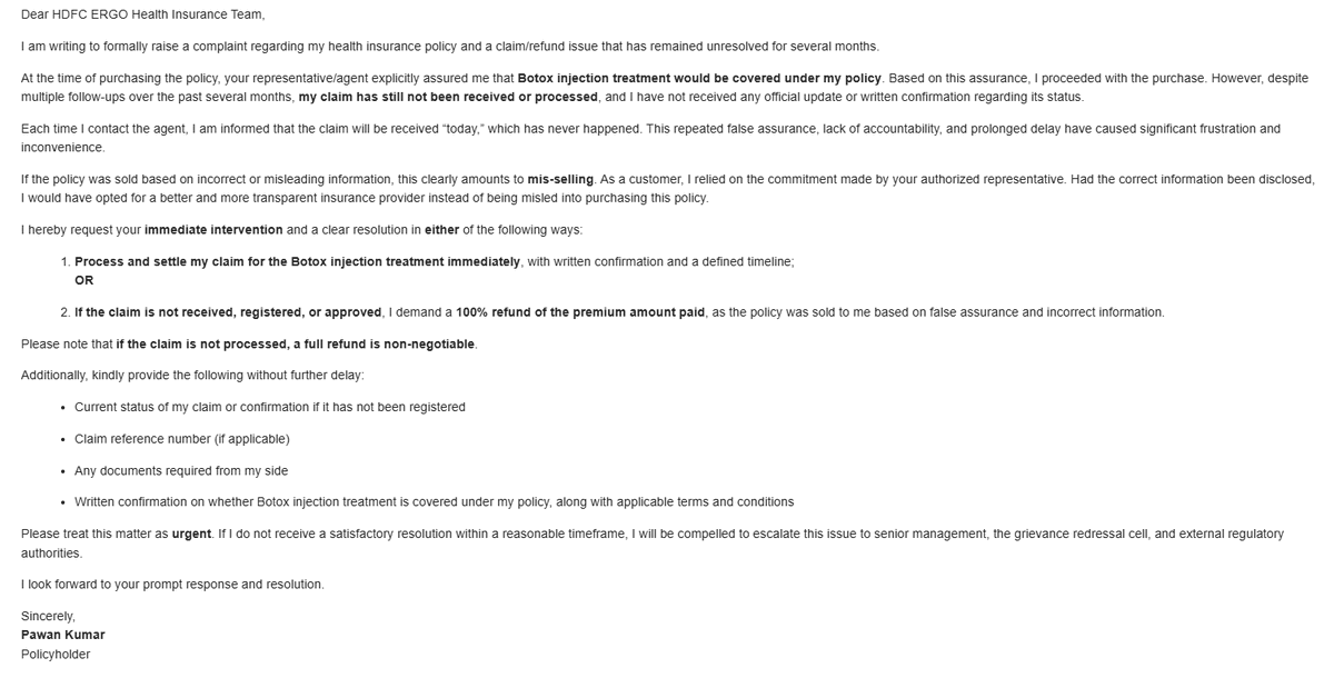pawan84277's tweet photo. @HDFCERGOGIC  sold policy with false assurance of Botox coverage. Claim not received even after months of follow-ups. Unacceptable harassment. If claim isn’t processed, full refund must be issued. @MoHFW_INDIA 
#HealthInsurance #ConsumerRights #InsuranceComplaint https://t.co/eq1a1kjFZm