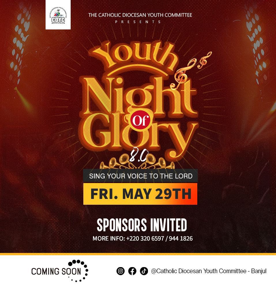 HEWW BU MAGG BI ARGSI NA, MBA PAREH NGEN?
Get readyyyyy🔥🔥
Youth Night of Glory 8.0 is here 💃……
Bigger ✅
Better ✅
Louder ✅
&amp; more Spirit-filled than ever…👌🏾

Sing Your Voice to the Lord🎤
Friday, May 29th 2026 

This is the night you don’t want to miss🤌🏾🔥

 #CDYC