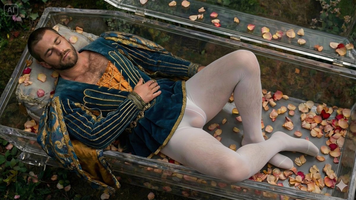 athlyptt's tweet image. #menintights #ballet #tights #renaissance #men #male #gay #pantyhose #bulge #costume #AIart #medieval
Sleeping prince wearing ornate costume from the movie "Shakespeare In Love".
