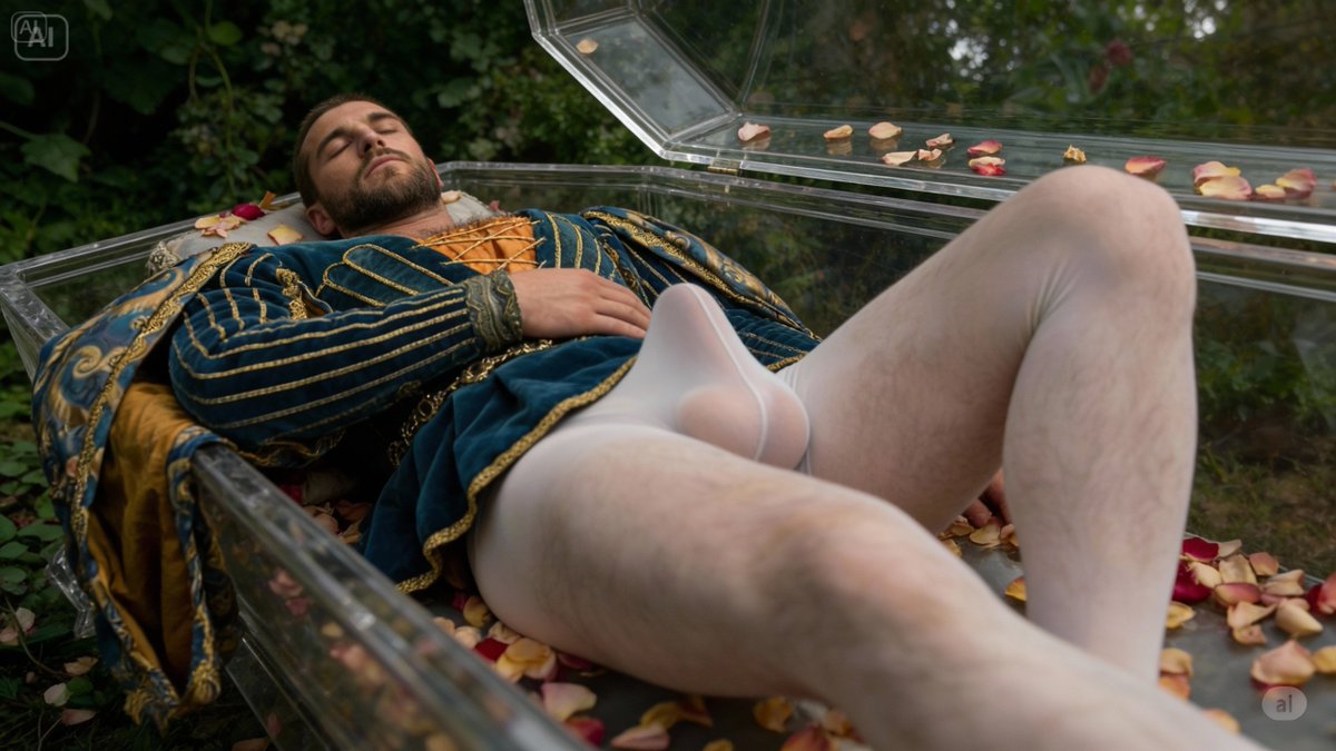 athlyptt's tweet image. #menintights #ballet #tights #renaissance #men #male #gay #pantyhose #bulge #costume #AIart #medieval
Sleeping prince wearing ornate costume from the movie "Shakespeare In Love".