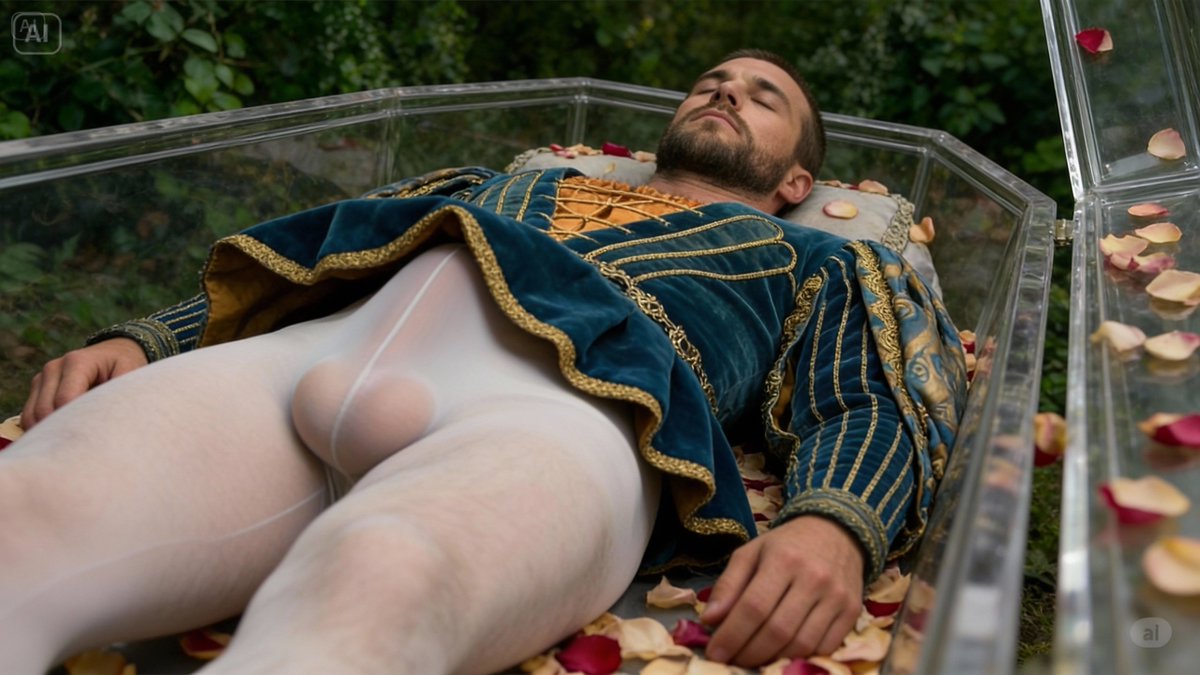 athlyptt's tweet image. #menintights #ballet #tights #renaissance #men #male #gay #pantyhose #bulge #costume #AIart #medieval
Sleeping prince wearing ornate costume from the movie "Shakespeare In Love".