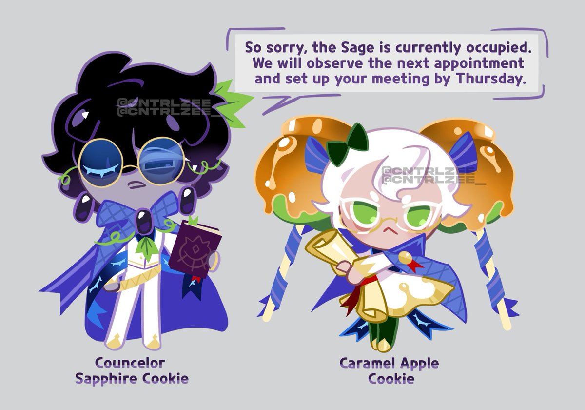 cntrlzee's tweet image. Black Sapphire Cookie &amp;amp; Candy Apple Cookie in #FallenAncientsAU ^^ 🧵 for lore!
#cookierunkingdom #crk