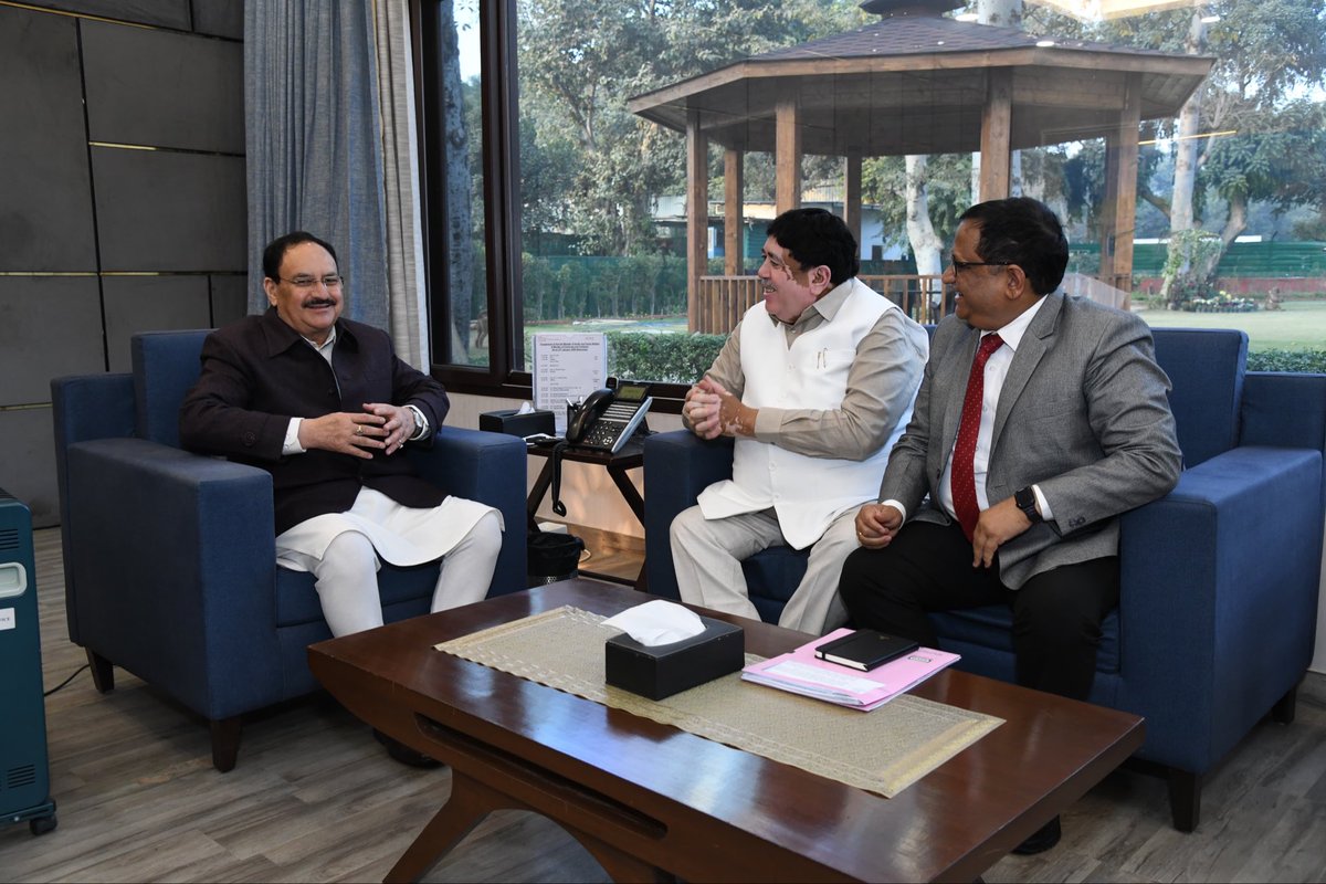 KiritkrJPatel's tweet photo. Today, I along with Shri Dileep Sanghani Ji, Chairman, IFFCO had the honour of calling on Shri J. P. Nadda Ji, Hon’ble Union Minister for Health & Family Welfare and Chemicals & Fertilisers, at his residence office in New Delhi.
It was a highly meaningful and interactive meeting. We reiterated IFFCO’s unwavering commitment to manufacturing world-class quality fertilisers and soil nutrients at our production units and ensuring their timely availability to farmers across the country. We also shared insights into our ongoing plant operations and initiatives aimed at strengthening efficiency, sustainability, and innovation.

We also shared that IFFCO remains deeply rooted in its founding mission of service to farmers. With utmost respect for our farming community, we will continue to work with dedication and responsibility to provide efficient, effective, and scientifically advanced soil nutrition solutions for the prosperity of Indian agriculture.
@JPNadda 
@fertmin_india @PIB_India 
@Dileep_Sanghani @IFFCO_PR