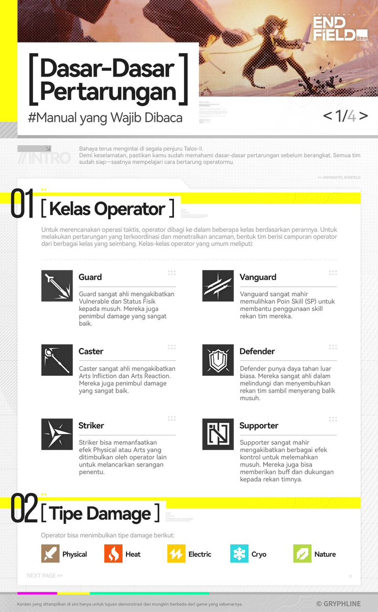 endfieldfess's tweet image. Kenalan dulu yuk sama Class / Role Operator, Tipe Damage, Physical Status, Arts Infliction, Arts Burst, dan Arts Reaction yang ada di Arknights: Endfield biar gak bingung nantinya pas kita main!

Silakan baca infografis di bawah ini ya~