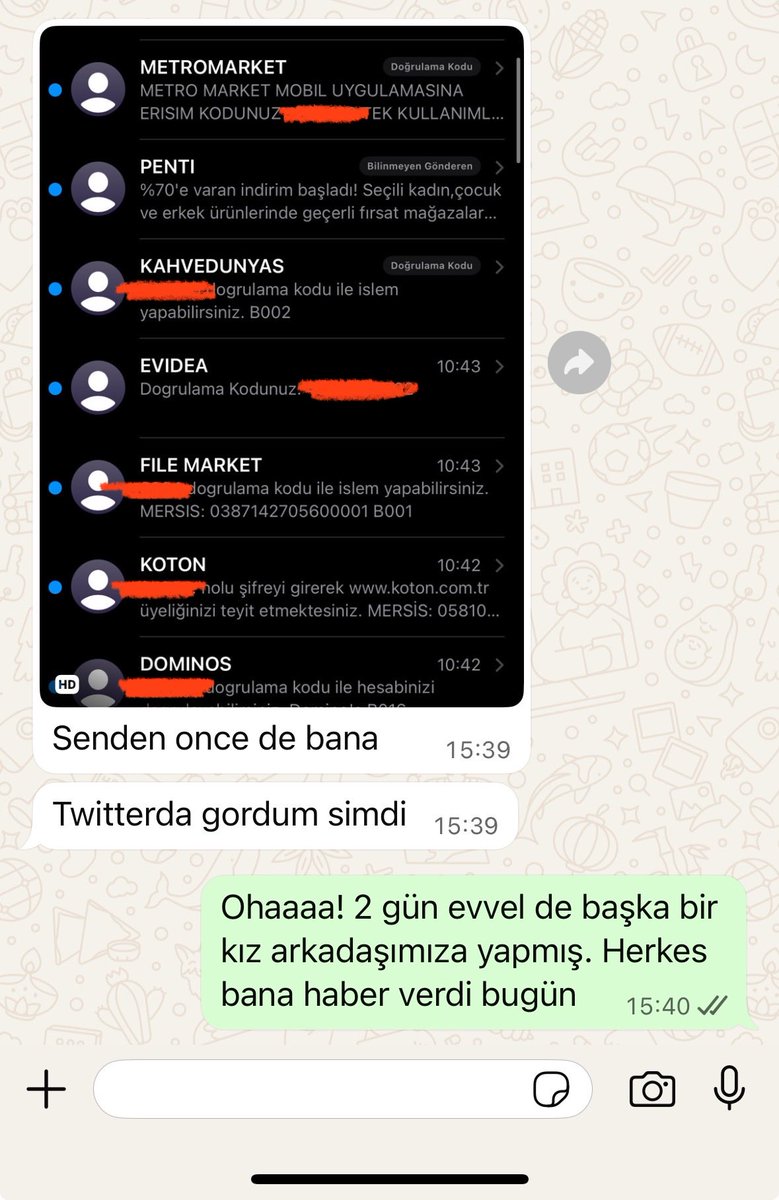 Bu da sms bombingin aynı kişi tarafından yapıldığından şüphelendiğimiz 7. ci madur. Bugün bir başka madur da telefonda kendisine de yapıldığını beyan etti. Hepimizin tanıdığı ortak tek bir isim var. Bu şüphemizi dosyaya sunacağım✔️