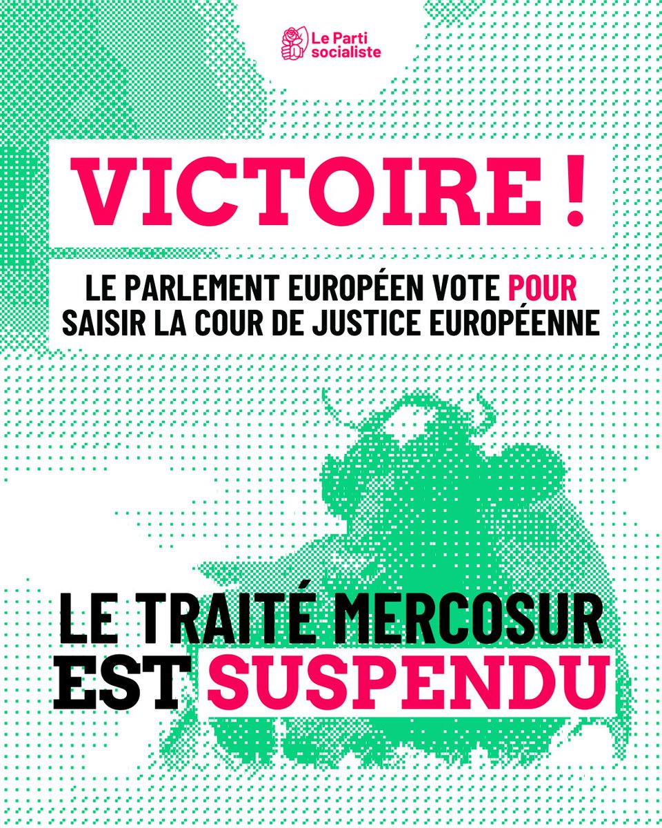 🚨 Victoire contre le Mercosur !

La mobilisation des agriculteurs et agricultrices, notre mobilisation, ont payé ! Le Parlement européen vient de voter la saisine de la Cour de Justice de l’Union européenne que nous portions, avec 145 eurodéputé·es !