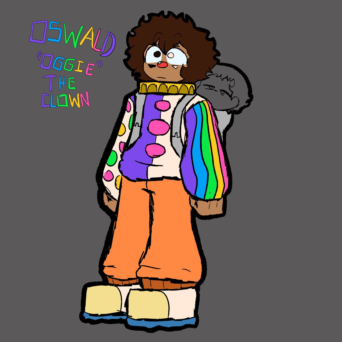 SpaghetiRawBean's tweet image. Made a fan OC for Richie’s Rainbow Road-
This is Oggie. The clown who adopts a baby
@ManagerFry