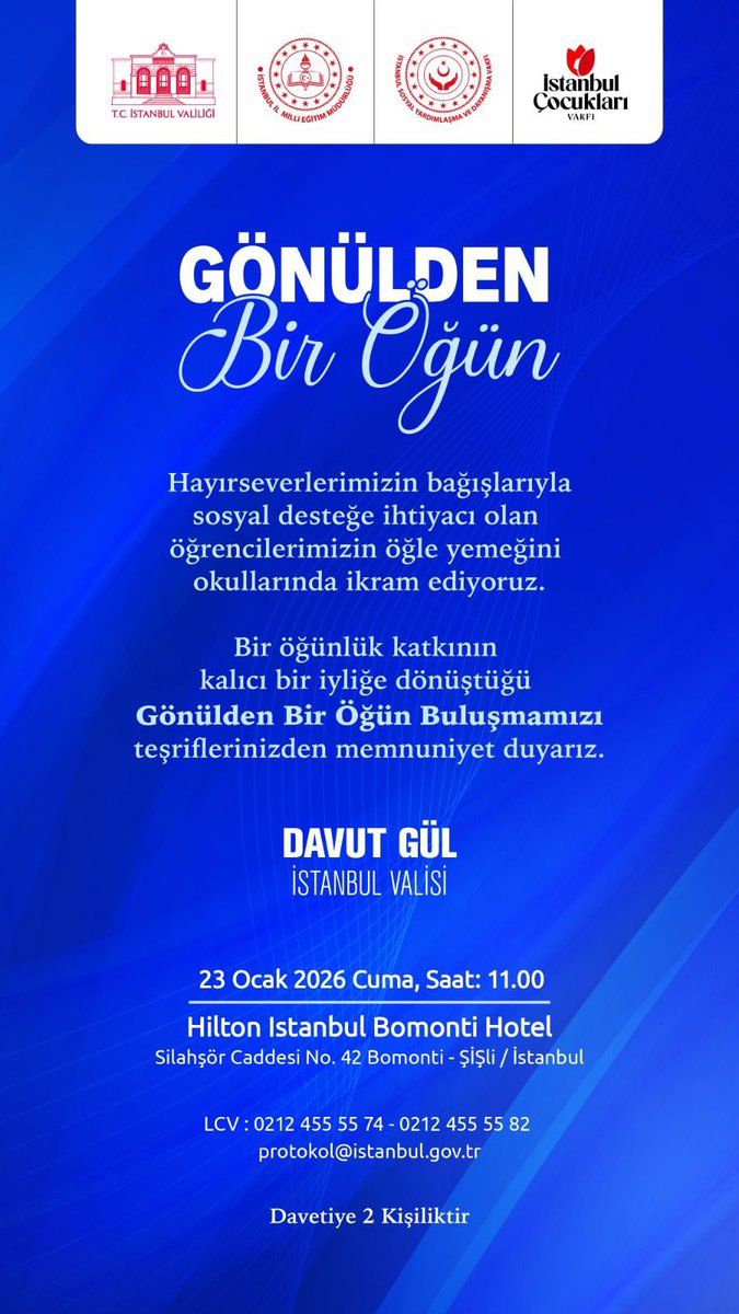 İstanbul Valisi Sayın Davut Gül’den aldığım bu davetiye, neredeyse bir yıldır yaşadığım sürece dair tarifsiz duygu, düşünce ve soruları da beraberinde getirdi; 

📌 Sosyal desteğe ihtiyacı olan öğrenciler için yapılan bir bağış etkinliğinin lüks otelde düzenlenmesinin amacı